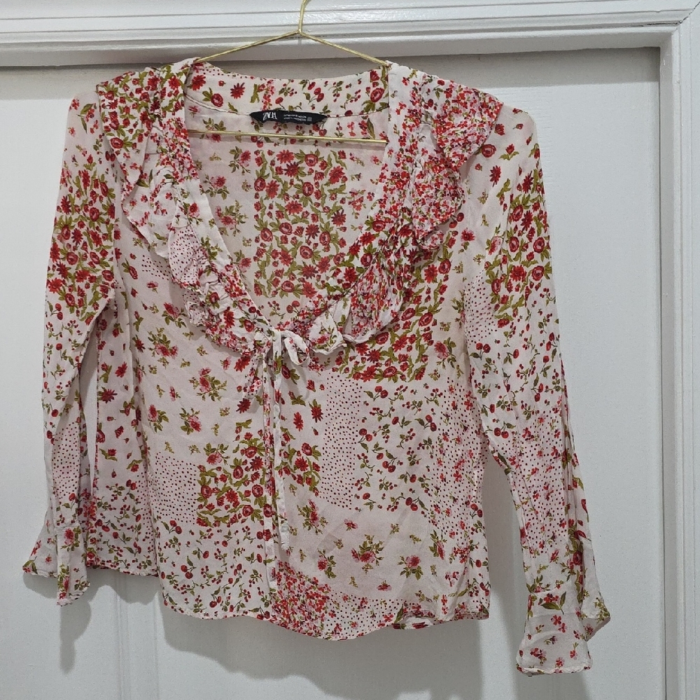 Zara Floral Blouse - Red and White